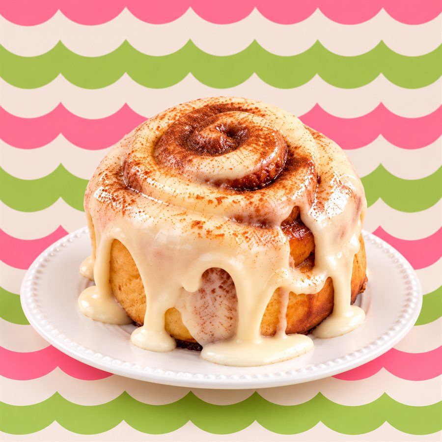 Cinnamon roll covered in icing and cinnamon